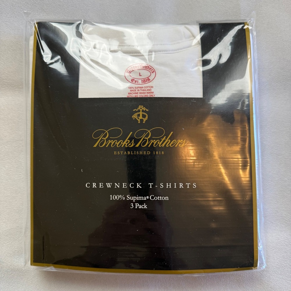 Brooks Brothers Mens LG 3 Pk Supima Cotton Crewneck T-Shirts White Clergy Estate